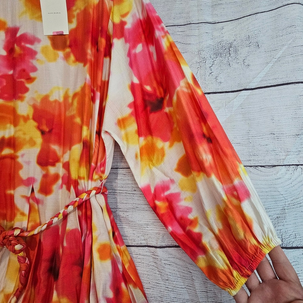 Alex Marie Size 14 Feminine Florals Riley Ruffle Hem Braided Belt Dress NWT 1080 - Picture 6 of 9